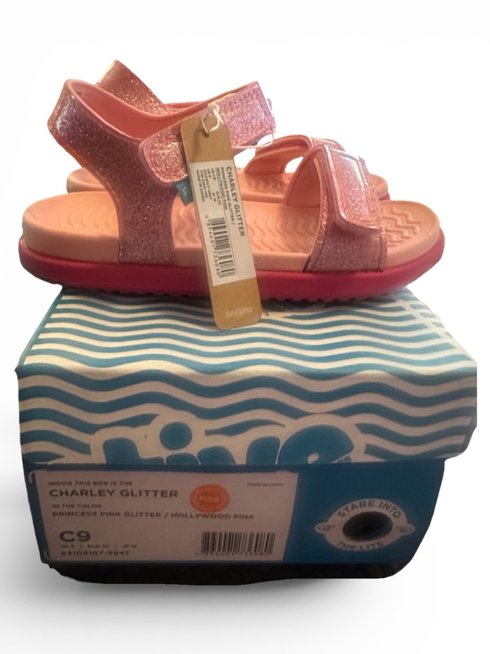 Native Toddler Charley sandals/Kids Glitter Pink Strappy Sandals